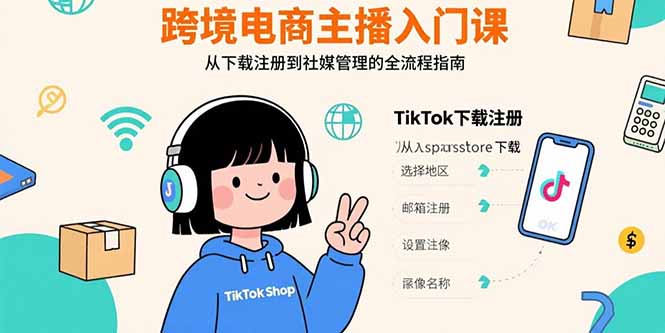 跨境电商主播入门课，TikTok下载注册，支付工具配置，社媒账号管理全流程-鸿途网创资源站