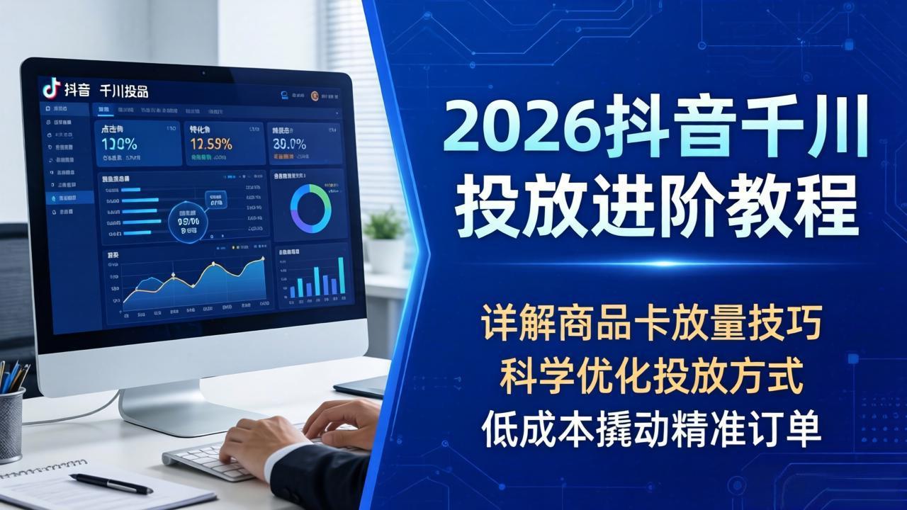 2026抖音千川投放进阶教程，详解商品卡放量技巧，科学优化投放方式，低成本撬动精准订单-鸿途网创资源站
