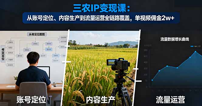 三农IP变现课：从账号定位、内容生产到流量运营全链路覆盖，单视频佣金2w+-鸿途网创资源站