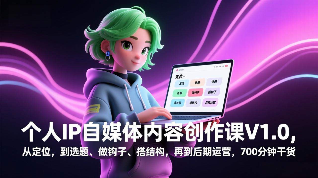 个人IP自媒体内容创作课V1.0，从定位，到选题、做钩子、搭结构，再到后期运营，700分钟干货-鸿途网创资源站