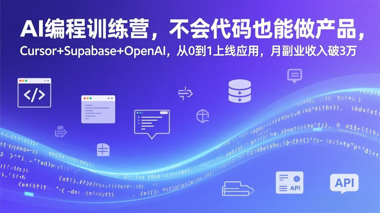 AI编程训练营，不会代码也能做产品，Cursor+Supabase+OpenAI，从0到1上线应用，月副业收入破3万-鸿途网创资源站