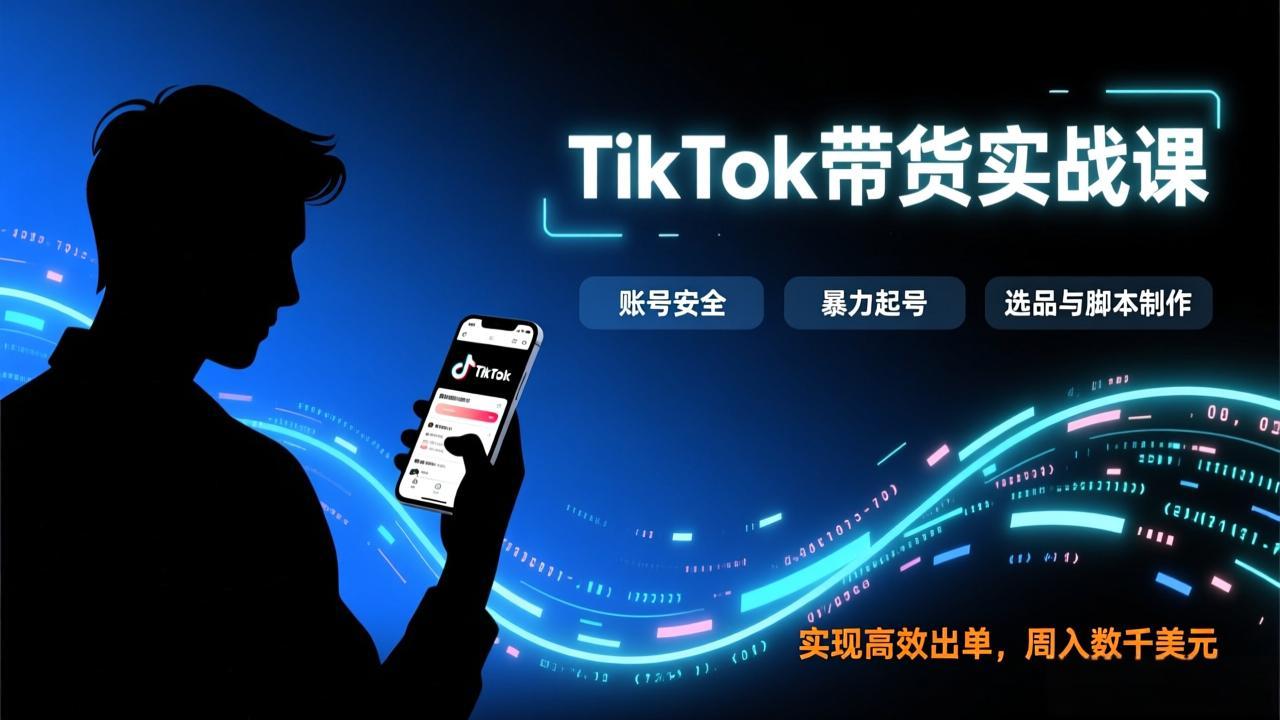 TikTok带货实战课，涵盖账号安全、暴力起号、选品与脚本制作，实现高效出单，周入数千美元-鸿途网创资源站