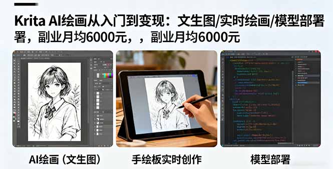 Krita AI绘画从入门到变现：文生图/实时绘画/模型部署，副业月均6000元-鸿途网创资源站