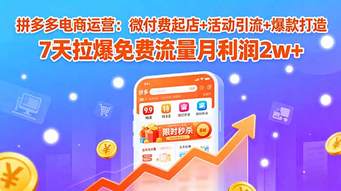 拼多多电商运营：微付费起店+活动引流+爆款打造 7天拉爆免费流量月利润2w+-鸿途网创资源站