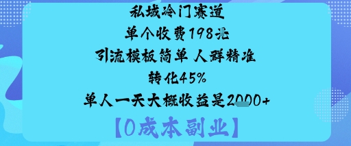 私域冷门赛道:单个收费198米引流模板简单人群精准转化45%单人一天大概收益是1k+-鸿途网创资源站