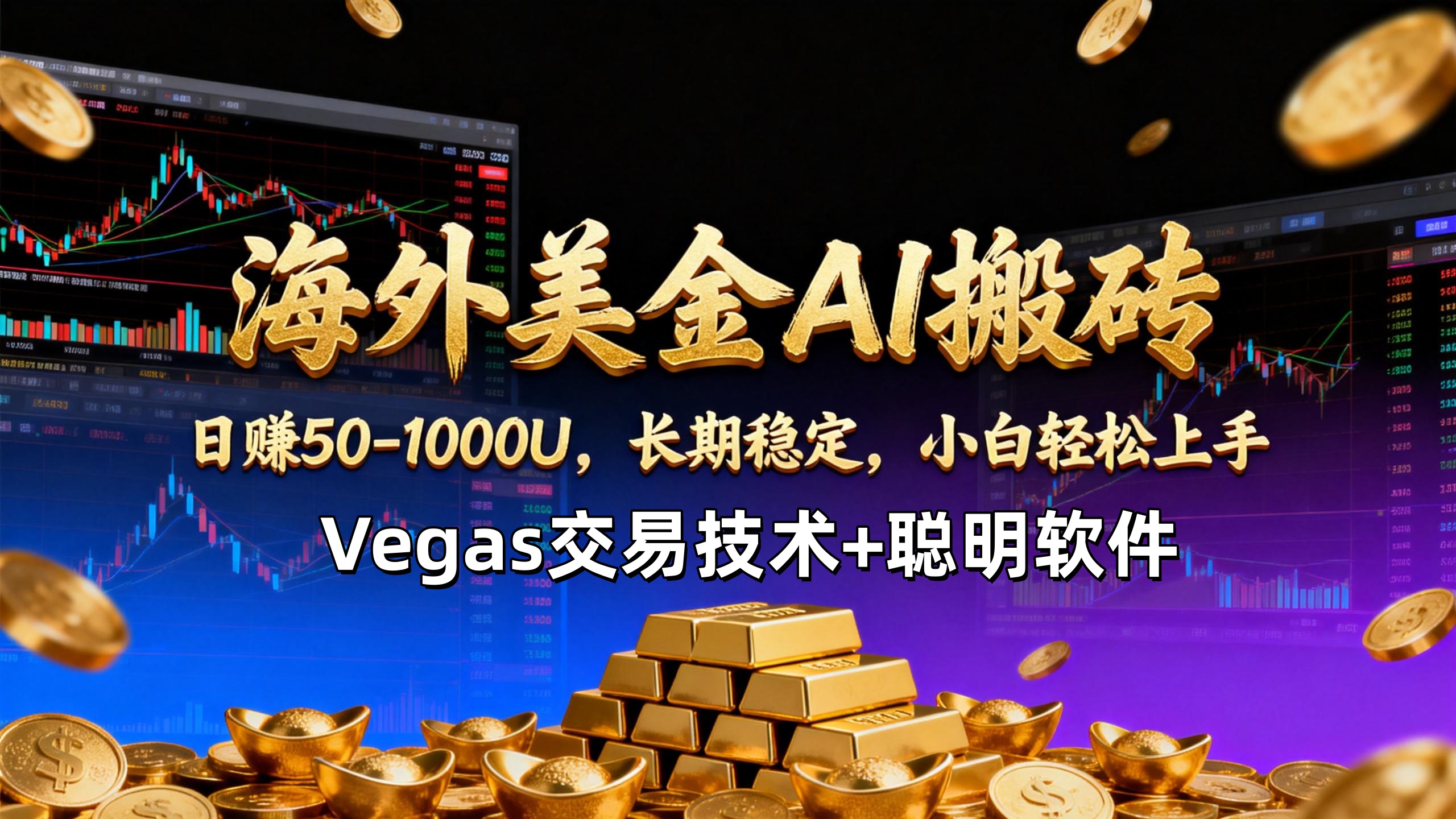 【海外美金AI搬砖】Vegas交易技术+聪明软件，日赚50-1000U，长期稳定，小白轻松上手。-鸿途网创资源站
