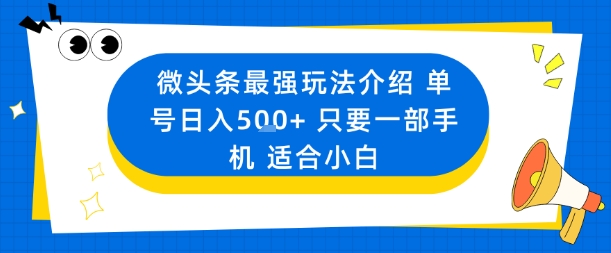 微头条最强玩法介绍一个号日入5张+只要一部手机适合小白-鸿途网创资源站