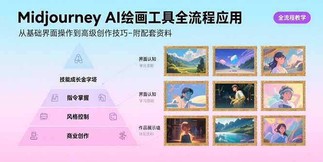 Midjourney AI绘画工具全流程应用，从基础界面操作到高级创作-附配套资料-鸿途网创资源站