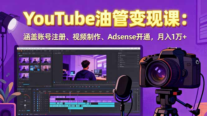 2025YouTube油管变现课：涵盖账号注册、视频制作、Adsense开通，月入1万+-鸿途网创资源站