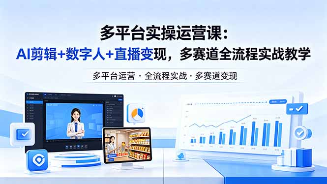 某团队多平台实操运营课-更新26年4月20：AI剪辑+数字人+直播变现，多赛道全流程实战教学-鸿途网创资源站