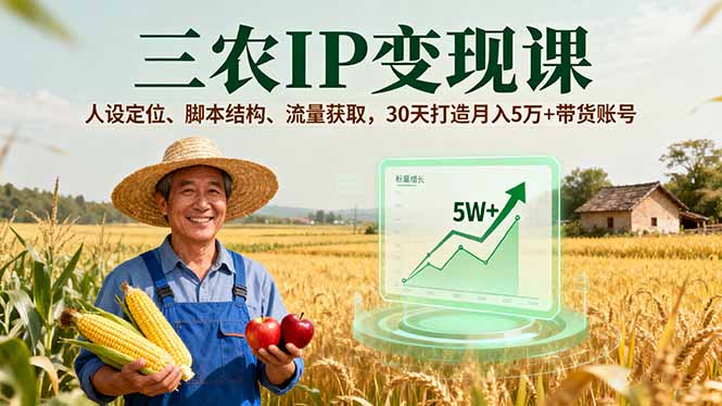 三农IP变现课，人设定位、脚本结构、流量获取，30天打造月入5万+带货账号-鸿途网创资源站