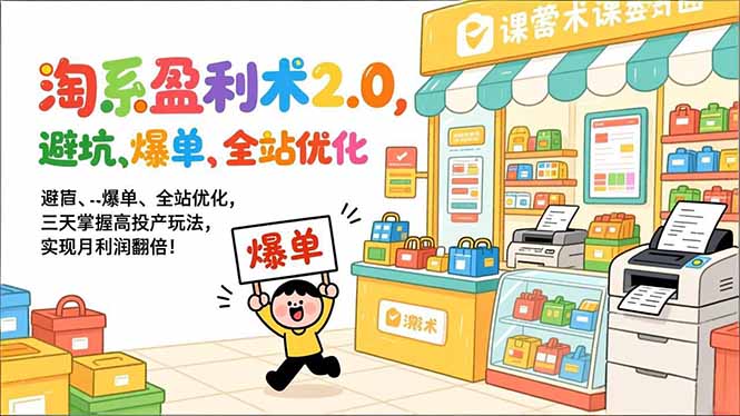 淘系盈利术2.0，避坑、爆单、全站优化，三天掌握高投产玩法，实现月利润翻倍！-鸿途网创资源站