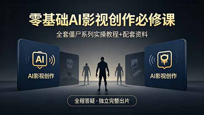 零基础AI影视创作必修课，全套僵尸系列实操教程加配套资料，全程答疑带你独立完整出片-鸿途网创资源站