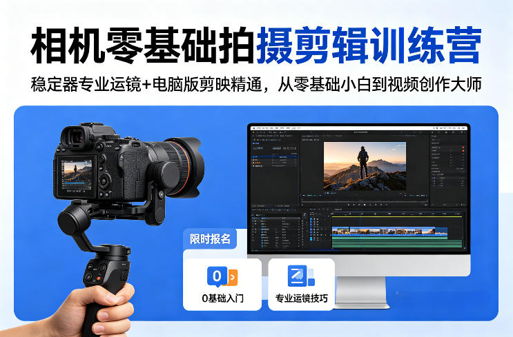 相机零基础拍摄剪辑训练营：稳定器专业运镜+电脑版剪映精通，从零基础小白到视频创作大师-鸿途网创资源站