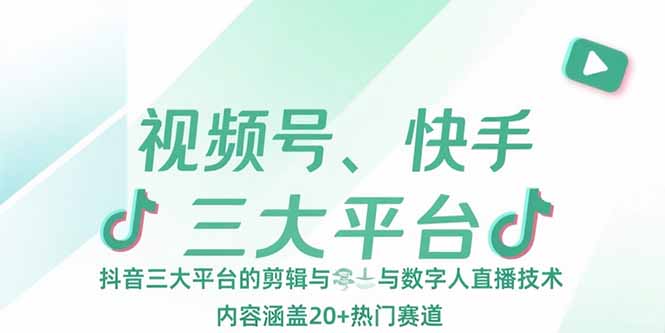视频号、快手、抖音三大平台的剪辑与数字人直播技术，内容涵盖20+热门赛道-鸿途网创资源站