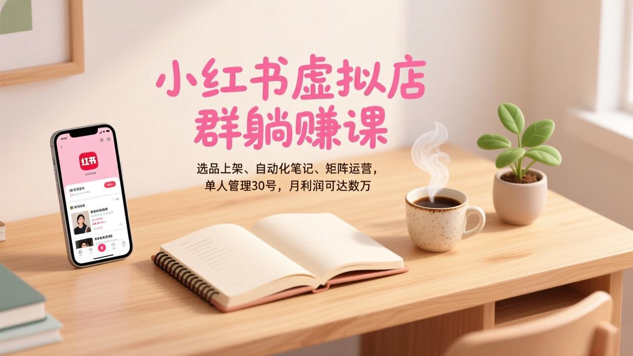 小红书虚拟店群躺赚课，选品上架、自动化笔记、矩阵运营，单人管理30号，月利润可达数万-鸿途网创资源站