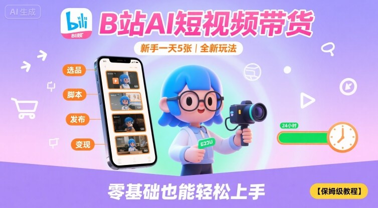 B站AI短视频带货，新手一天5张，全新玩法【保姆级教程】-鸿途网创资源站