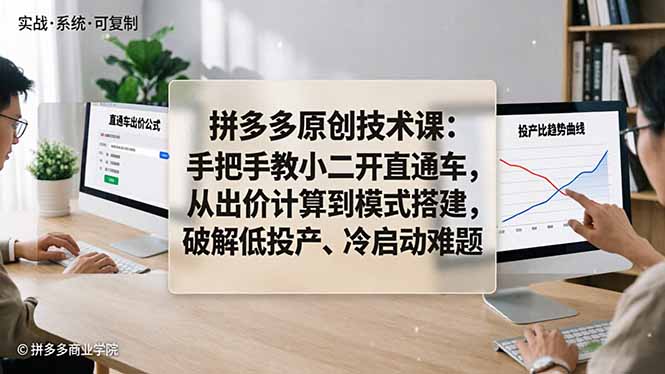 拼多多原创技术课：手把手教小二开直通车，从出价计算到模式搭建，破解低投产、冷启动难题-鸿途网创资源站