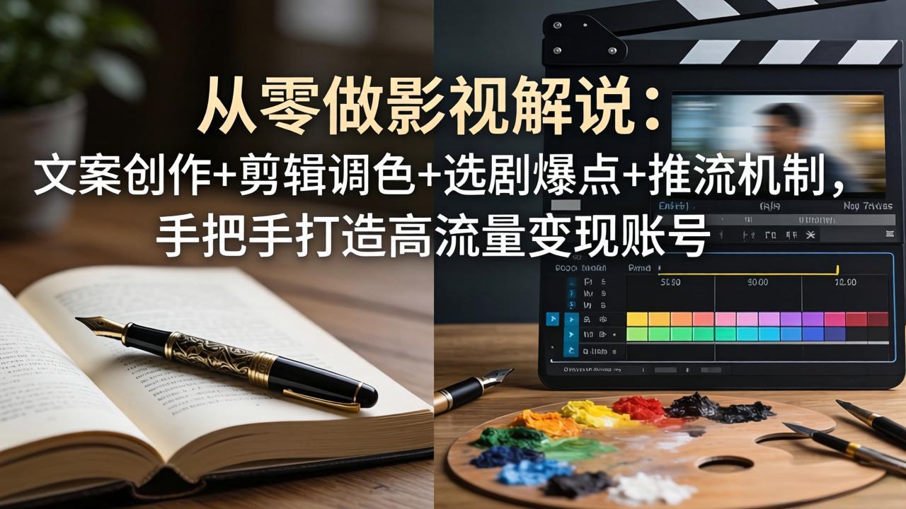 从零做影视解说：文案创作+剪辑调色+选剧爆点+推流机制，手把手打造高流量变现账号-鸿途网创资源站