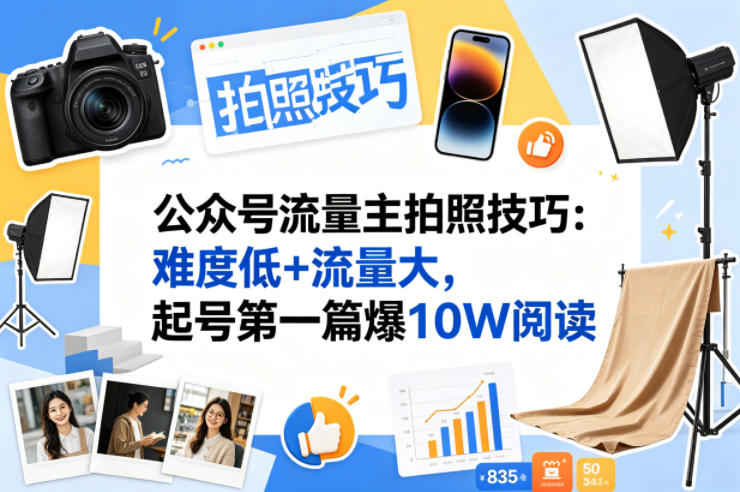 公众号流量主之拍照技巧赛道，难度低+流量大，起号第一篇就爆了10w阅读-鸿途网创资源站