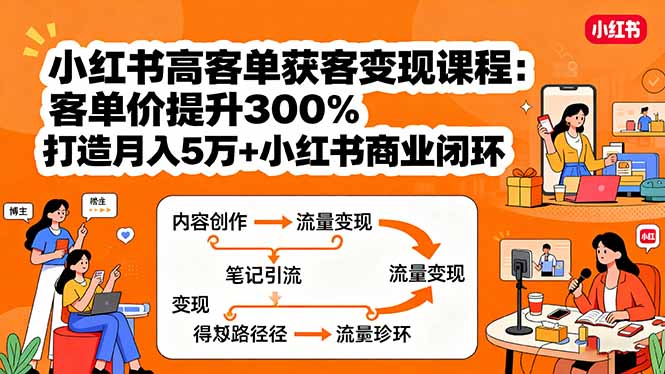 小红书高客单获客变现课程：客单价提升300%，打造月入10万+小红书商业闭环-鸿途网创资源站