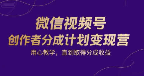 微信视频号创作者分成计划变现营，用心教学，直到取得分成收益-鸿途网创资源站