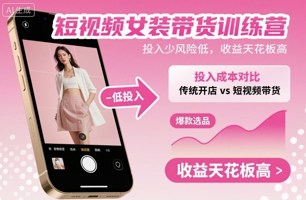 短视频女装带货训练营，投入少风险低，收益天花板高-鸿途网创资源站