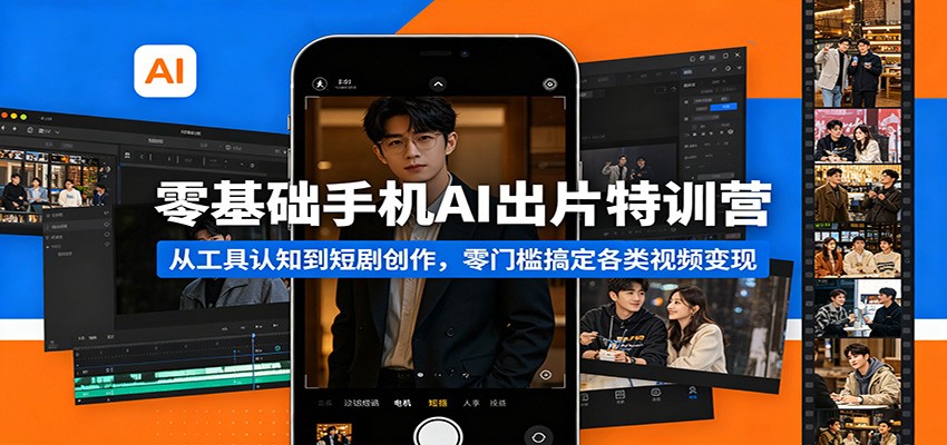 零基础手机AI出片特训营：从工具认知到短剧创作，零门槛搞定各类视频变现-鸿途网创资源站