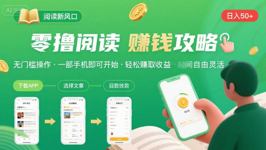 零撸阅读新风口，无门槛轻松挣，一部手机，日入 50-3张【揭秘】-鸿途网创资源站