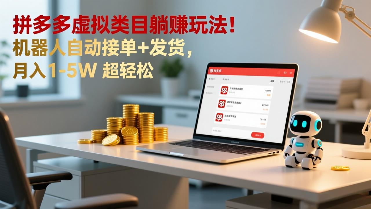 多多虚拟类目躺赚玩法！机器人自动接单+发货，月入 1-5W 超轻松-鸿途网创资源站