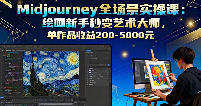 Midjourney全场景实操课：绘画新手秒变艺术大师，单作品收益200-5000元-鸿途网创资源站