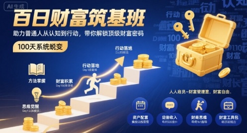 百日财富筑基班，助力普通人从认知到行动，带你解锁顶级财富密码-鸿途网创资源站