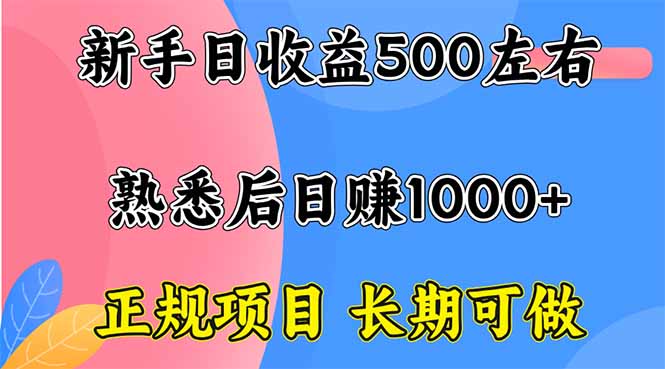 新手日收益500+ 正规项目 长期可做-鸿途网创资源站