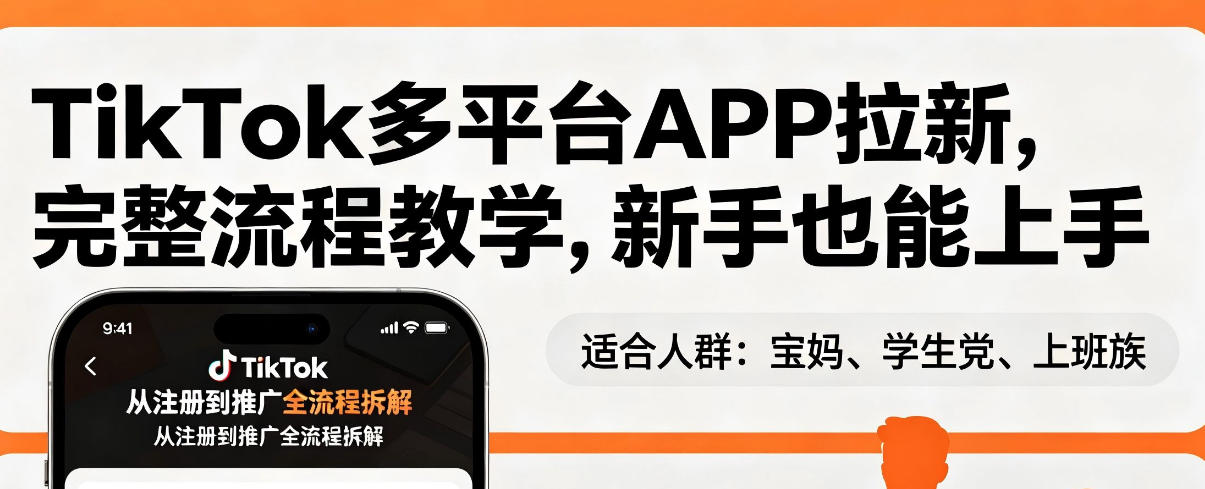 TikTok多平台APP拉新，完整流程教学，新手也能上手，轻松出海搞美金-鸿途网创资源站