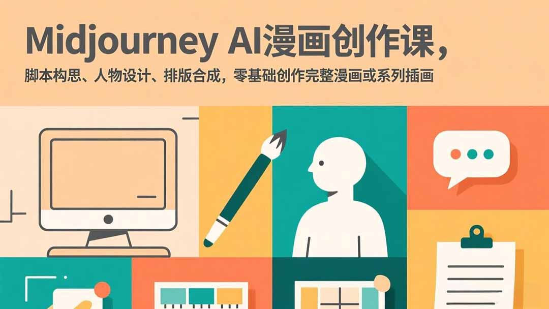 Midjourney AI漫画创作课，脚本构思、人物设计、排版合成，零基础创作完整漫画或系列插画-鸿途网创资源站