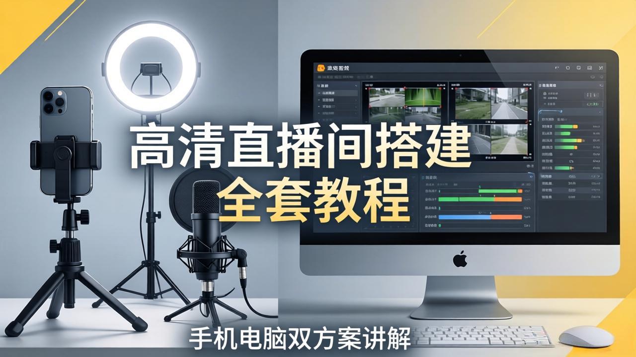 高清直播间搭建全套教程，手机电脑双方案讲解，设备选型调试多机位实操教学-鸿途网创资源站