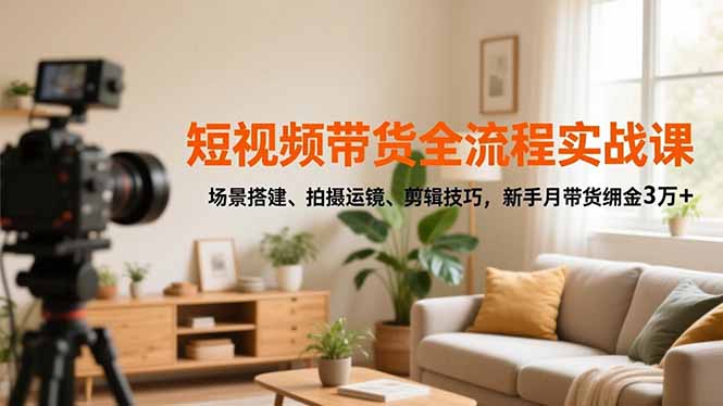 短视频带货全流程实战课，场景搭建、拍摄运镜、剪辑技巧，新手月带货佣金3万+-鸿途网创资源站