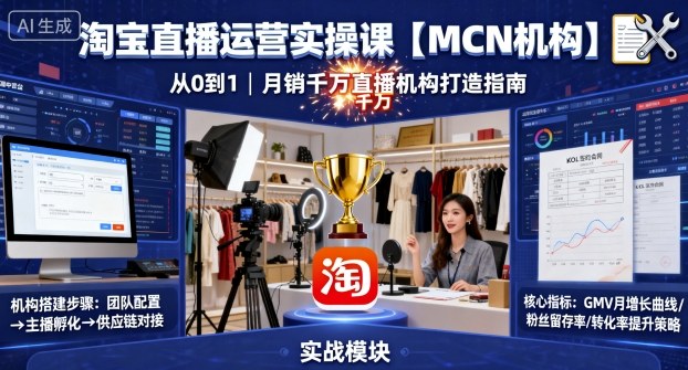淘宝直播运营实操课【MCN机构】，从0到1做一家月销千W的直播机构-鸿途网创资源站