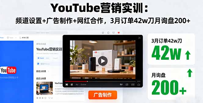 YouTube营销实训：频道设置+广告制作+网红合作，3月订单42w刀月询盘200+-鸿途网创资源站