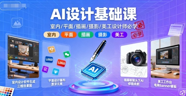 AI设计基础课，室内、平面、插画、摄影、美工设计师必学的-鸿途网创资源站