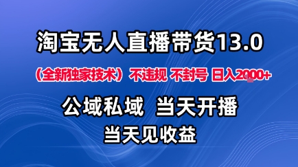 淘宝无人直播13.0，公域私域技术，不封号，不违规布局下半年旺季赛道，日入1K+(独家技术)【揭秘】-鸿途网创资源站
