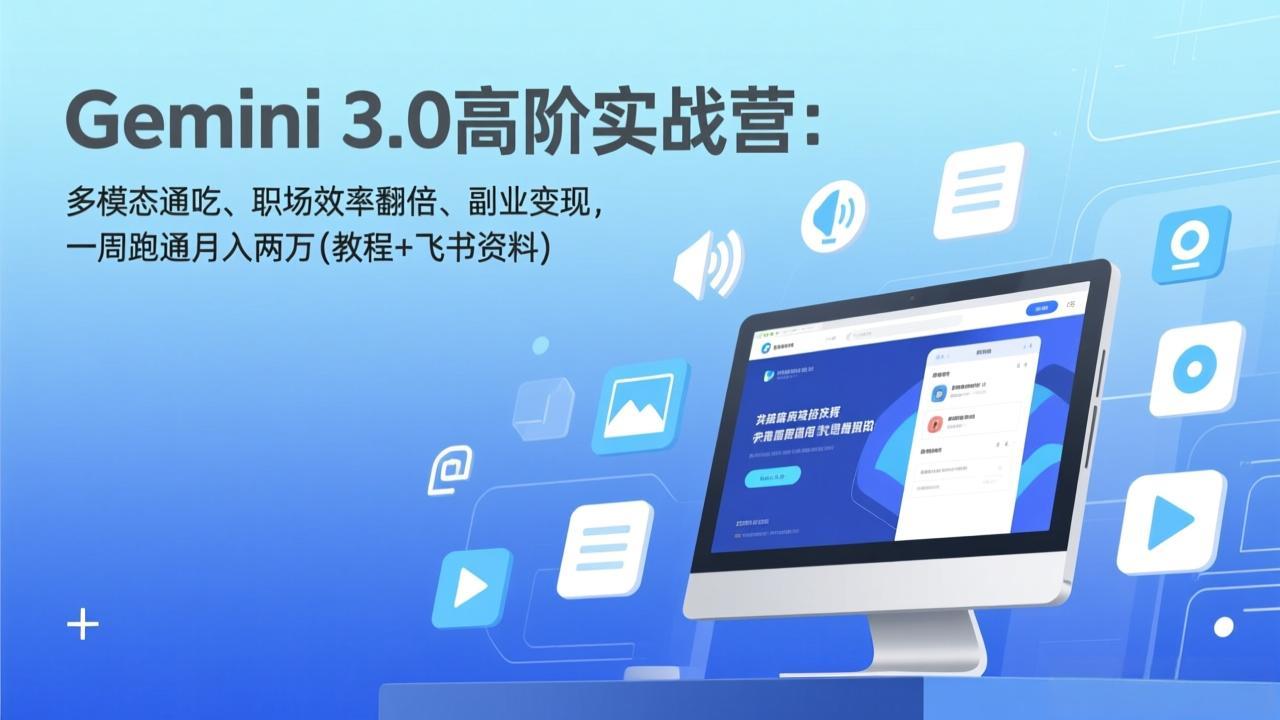 Gemini 3.0高阶实战营：多模态通吃、职场效率翻倍、副业变现，一周跑通月入两万(教程+飞书资料-鸿途网创资源站