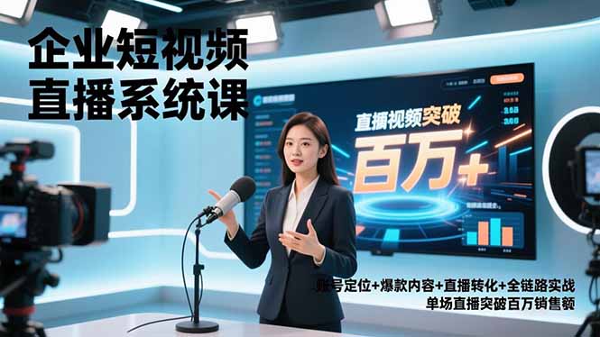 企业短视频直播系统课，账号定位+爆款内容+直播转化+全链路实战，单场直播突破百万销售额-鸿途网创资源站