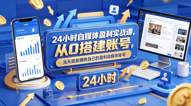 24小时自媒体盈利实战课，从0搭建账号，当天就能拥有自己的盈利自媒体账号-鸿途网创资源站