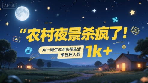 农村夜景杀疯了！AI一键生成治愈系慢生活，单日狂入1k+-鸿途网创资源站