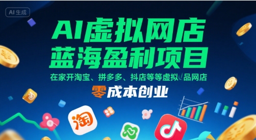 AI虚拟网店蓝海盈利项目，在家开淘宝、拼多多、抖店等虚拟品网店，零成本创业-鸿途网创资源站