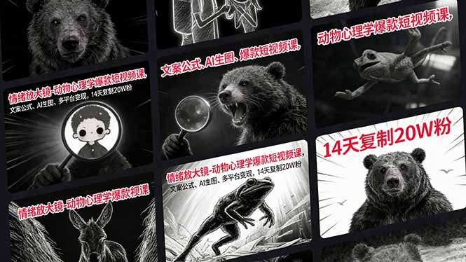 情绪放大镜-动物心理学爆款短视频课，文案公式、AI生图、多平台变现，14天复制20W粉-鸿途网创资源站