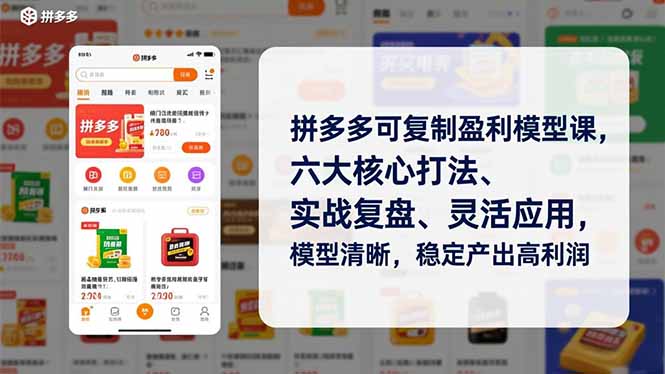 拼多多可复制盈利模型课，六大核心打法、实战复盘、灵活应用，模型清晰，稳定产出高利润-鸿途网创资源站
