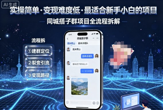 实操简单，变现难度低，最适合新手小白做的项目，每天轻松收入3张，同城搭子群项目全流程拆解-鸿途网创资源站