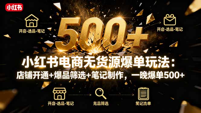 小红书电商无货源爆单玩法：店铺开通+爆品筛选+笔记制作，一晚爆单500+-鸿途网创资源站